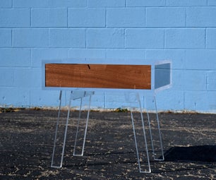 Acrylic Side Table W/ Floating Mahogany Drawer