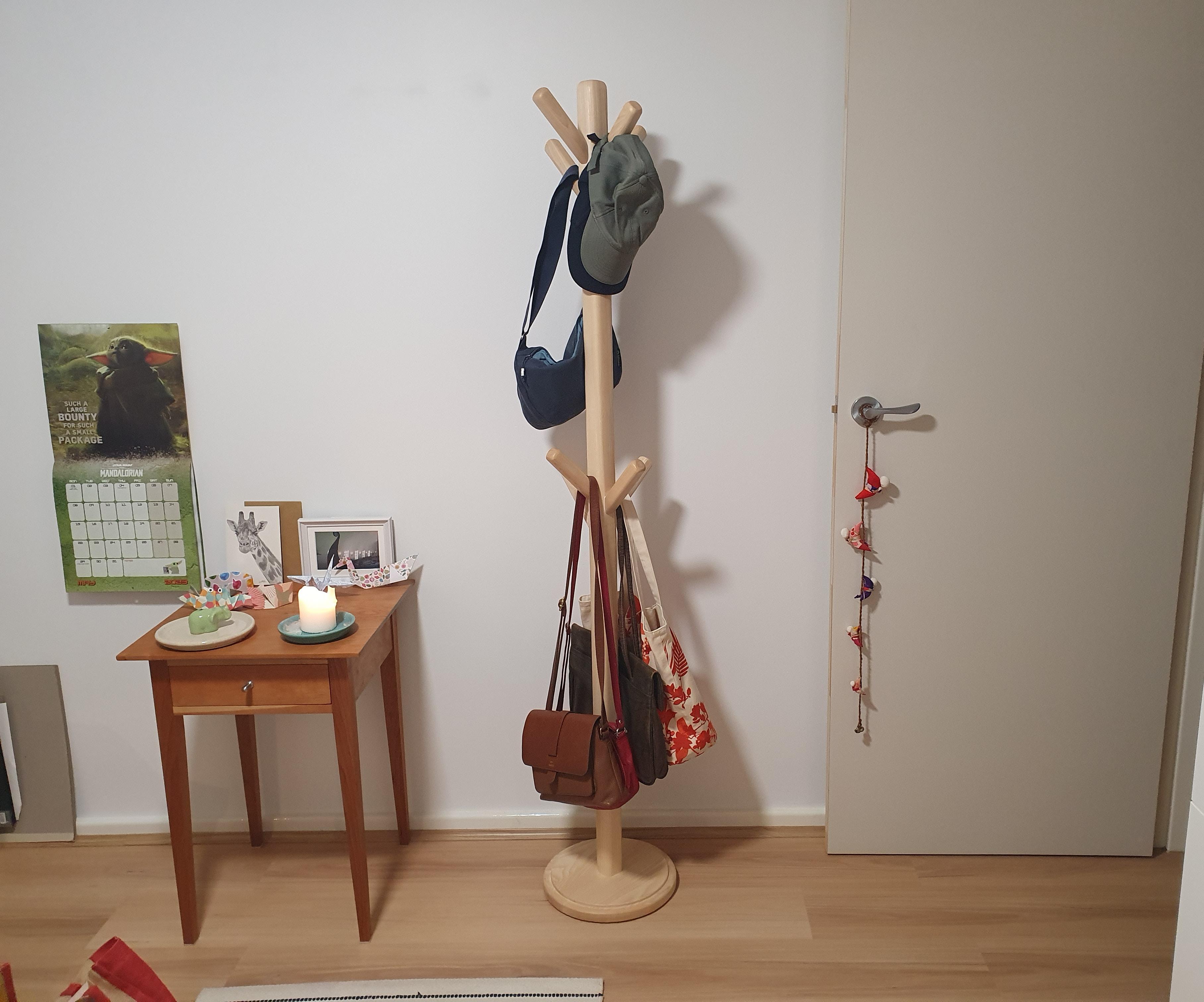 Wooden Freestanding Bag Stand