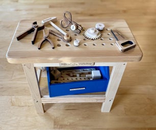 Toy Workbench With Lots of Wooden Tools