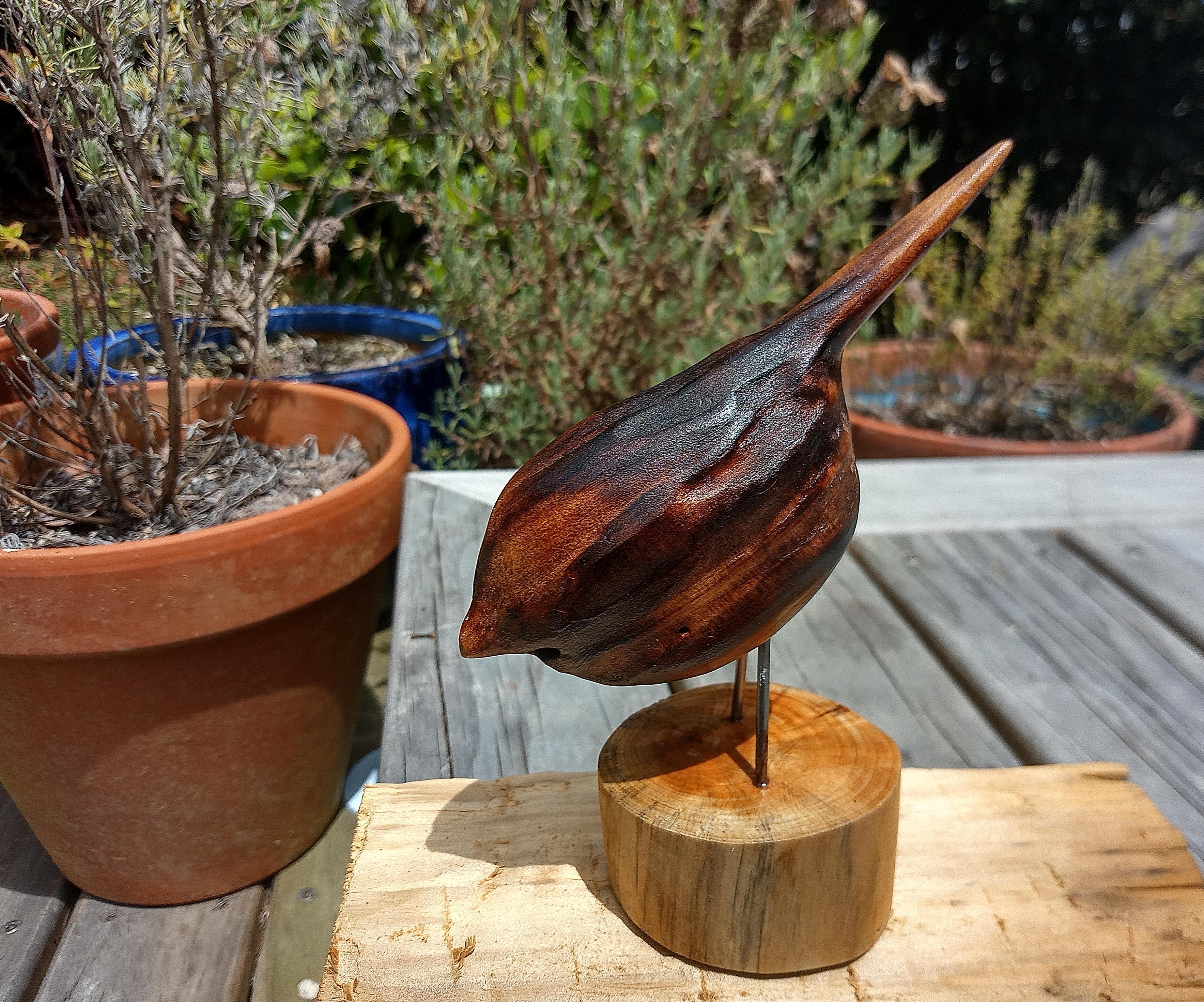 Yakisugi Green Wood Whittled Bird