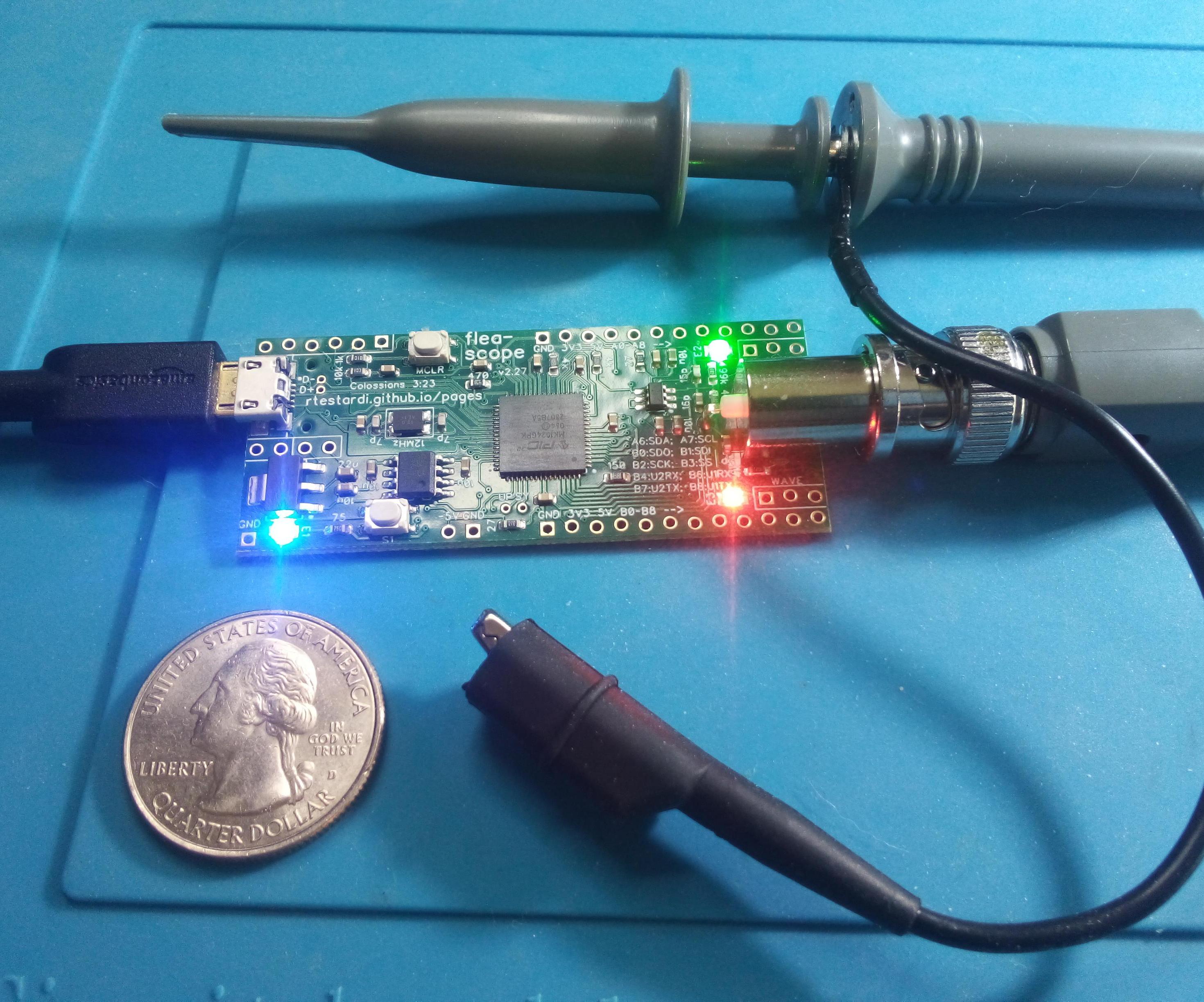 Flea-Scope™ USB Oscilloscope (18 Msps, $13 BoM, WebUSB)