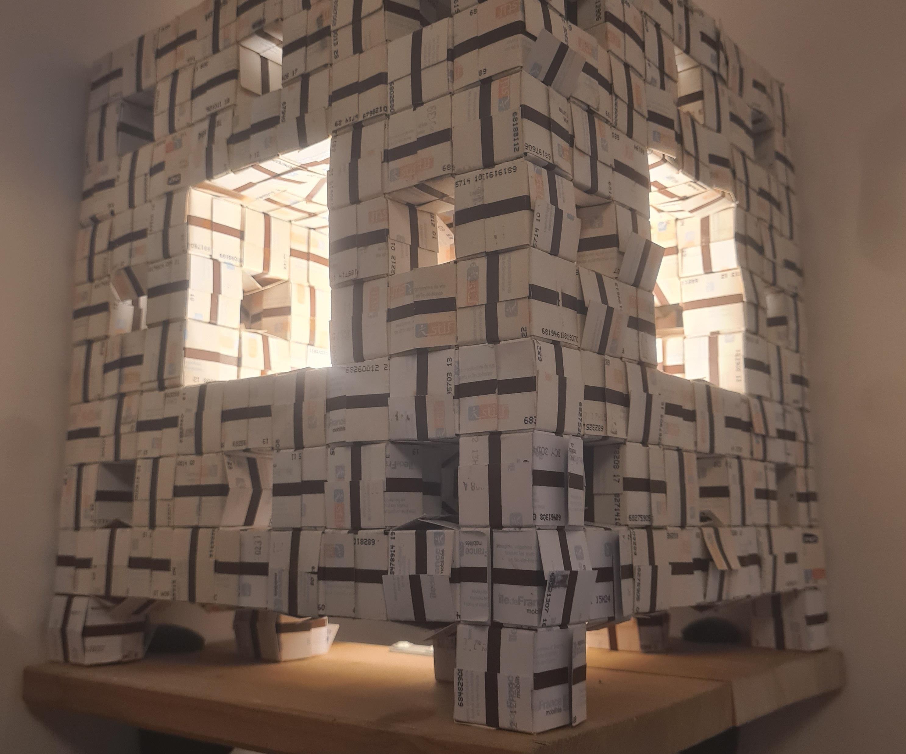 Menger's Cube Cardboard Lampshade Made From Metro Tickets