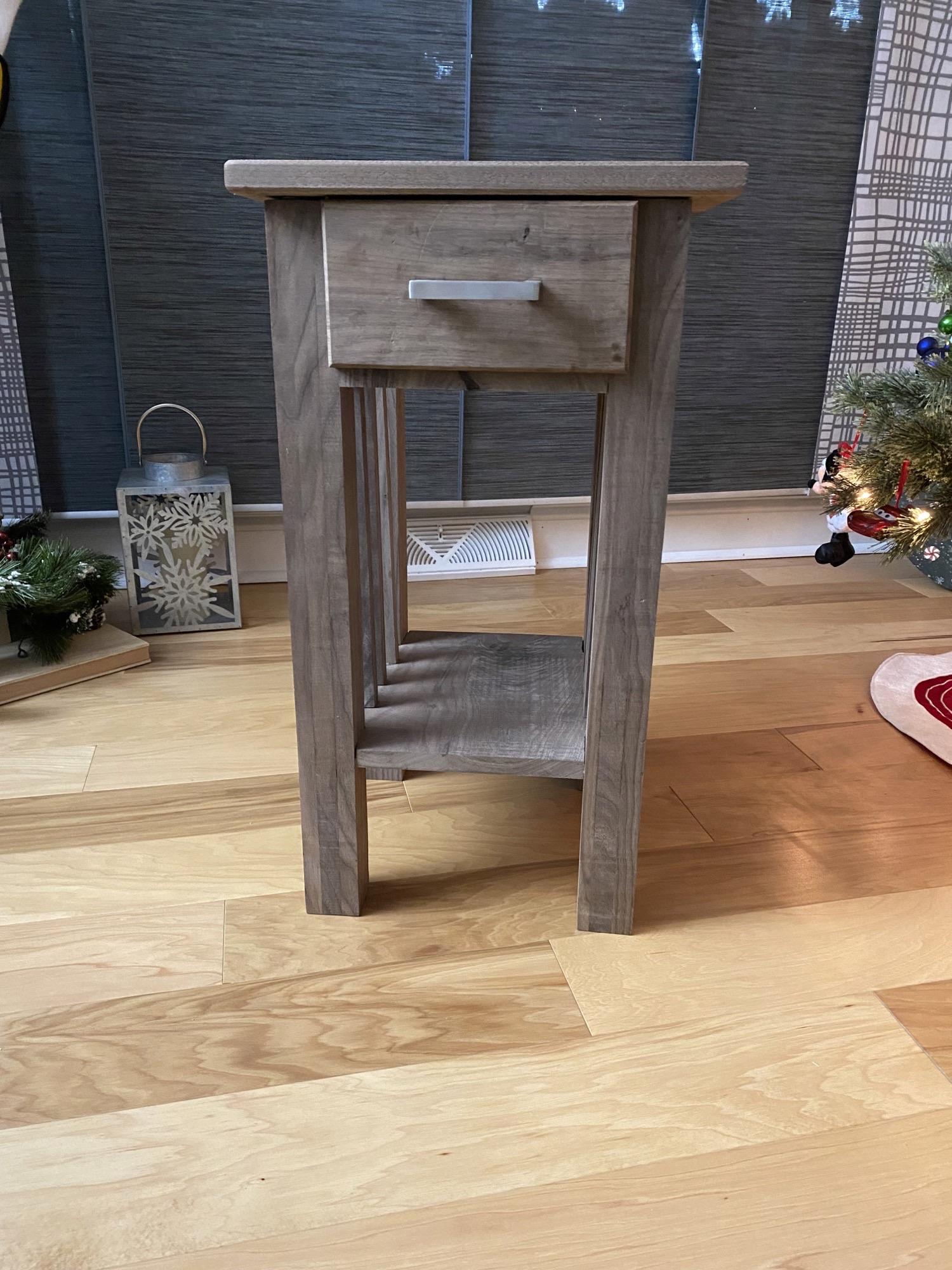 End Table With Fake Drawer and Shelf.