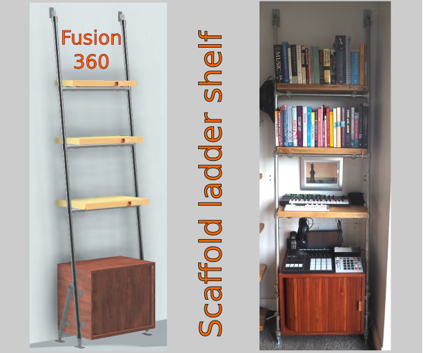 Scaffolding Ladder Bookshelf With Tambour Door Cupboard Designed in Fusion 360