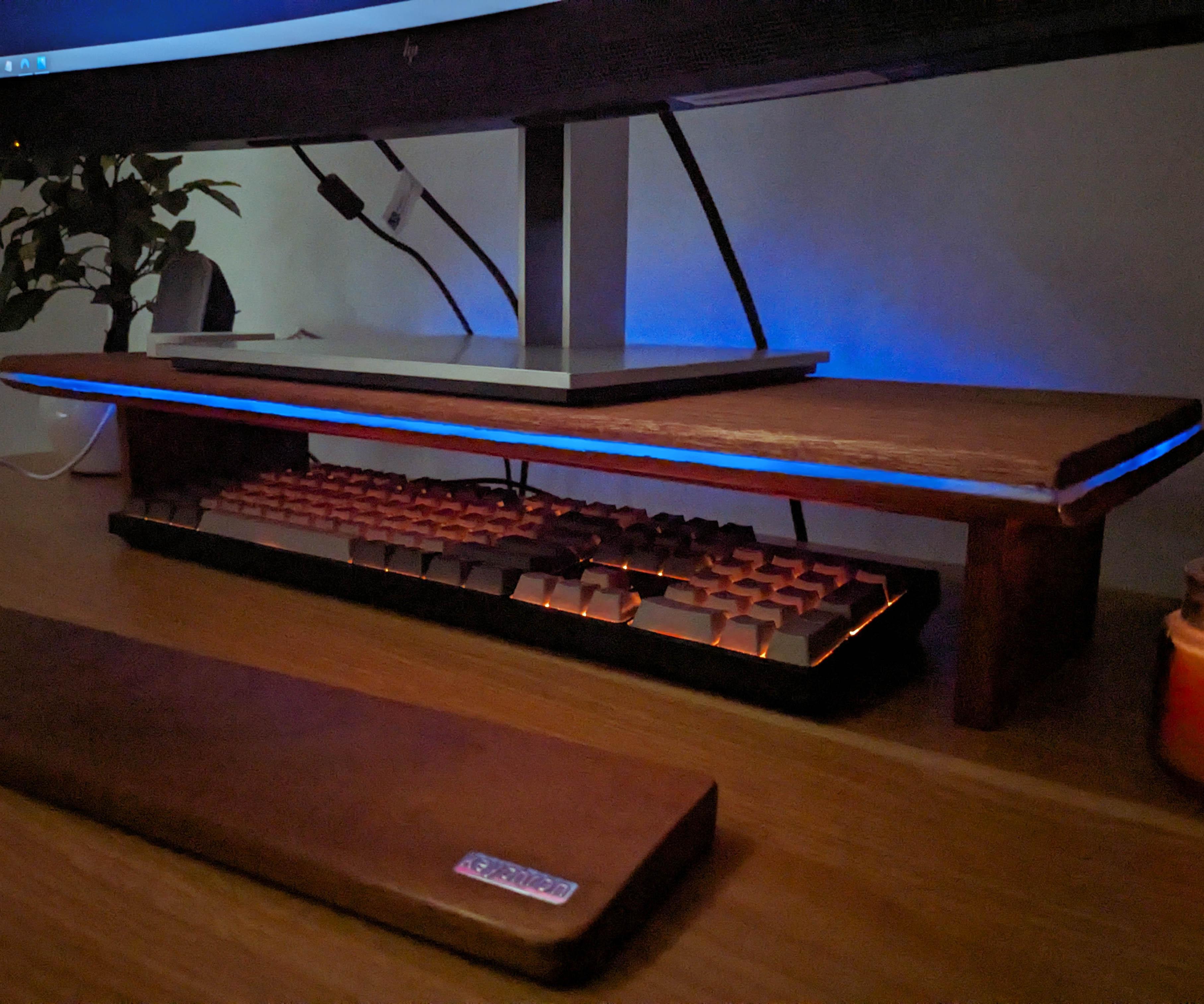 Wood-Resin Monitor Stand With Perfect LED Diffusion