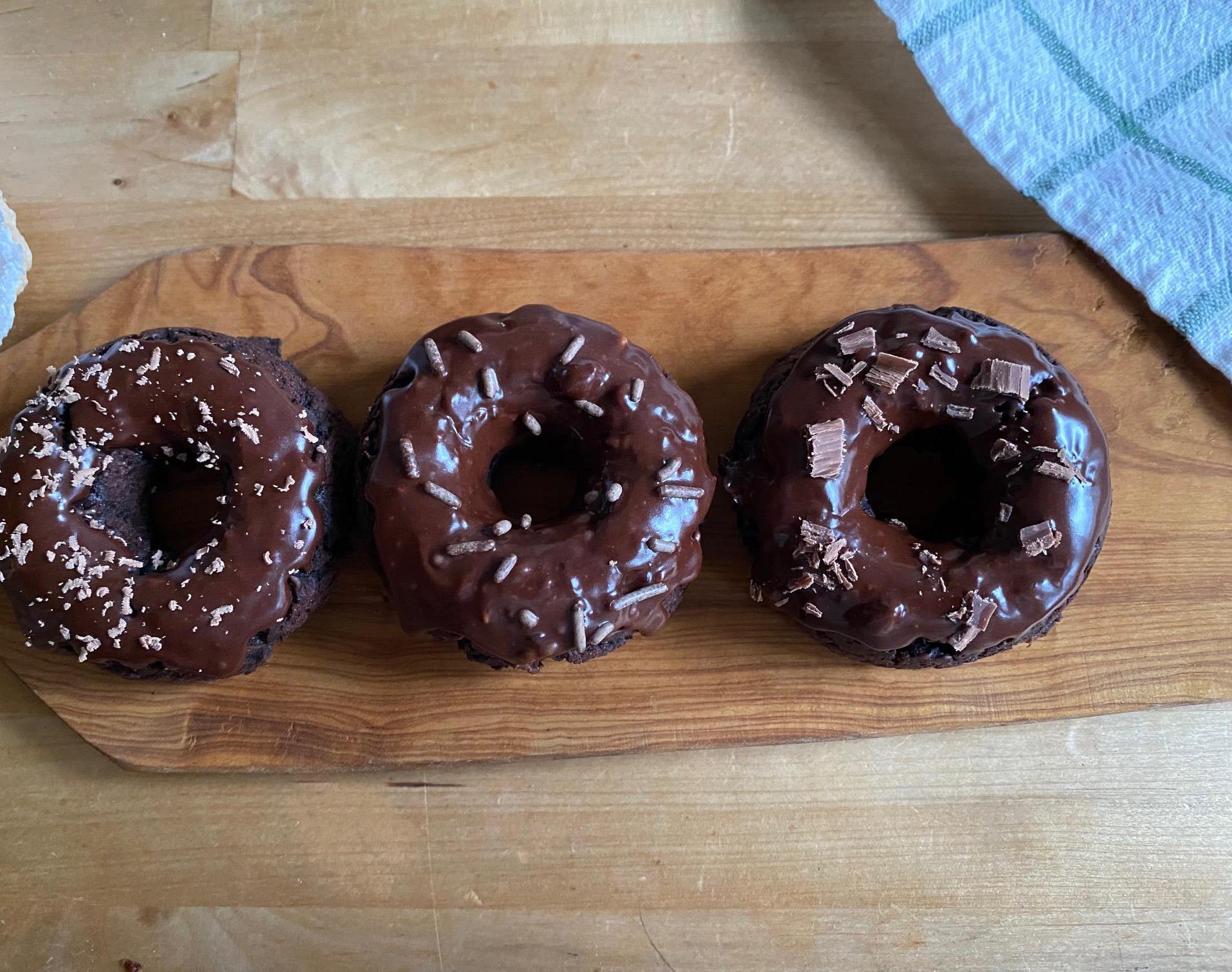 Organic Chocolate Fudge Cake Donuts With Chocolate Glaze