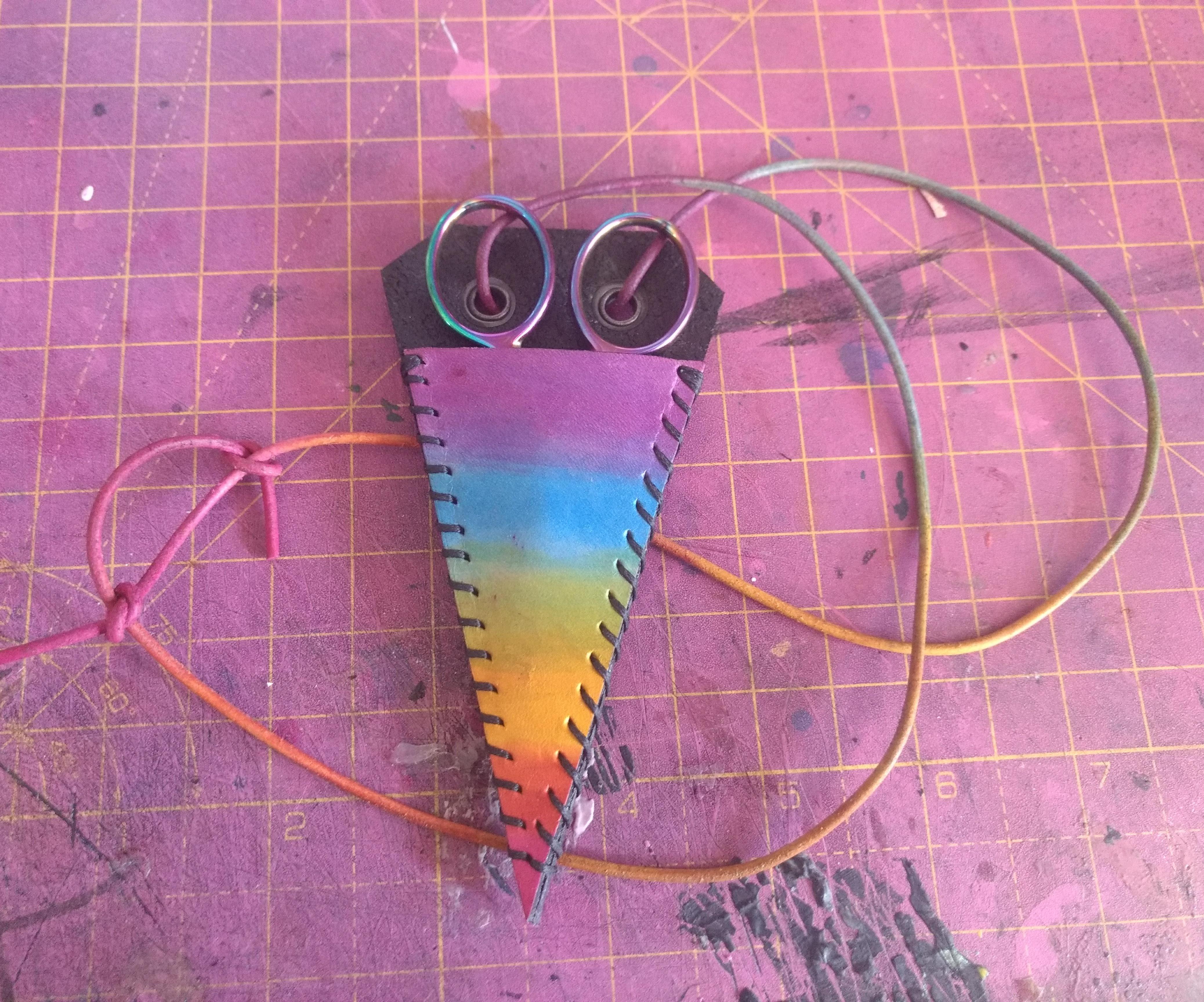 Rainbow Leather Embroidery Scissors Case