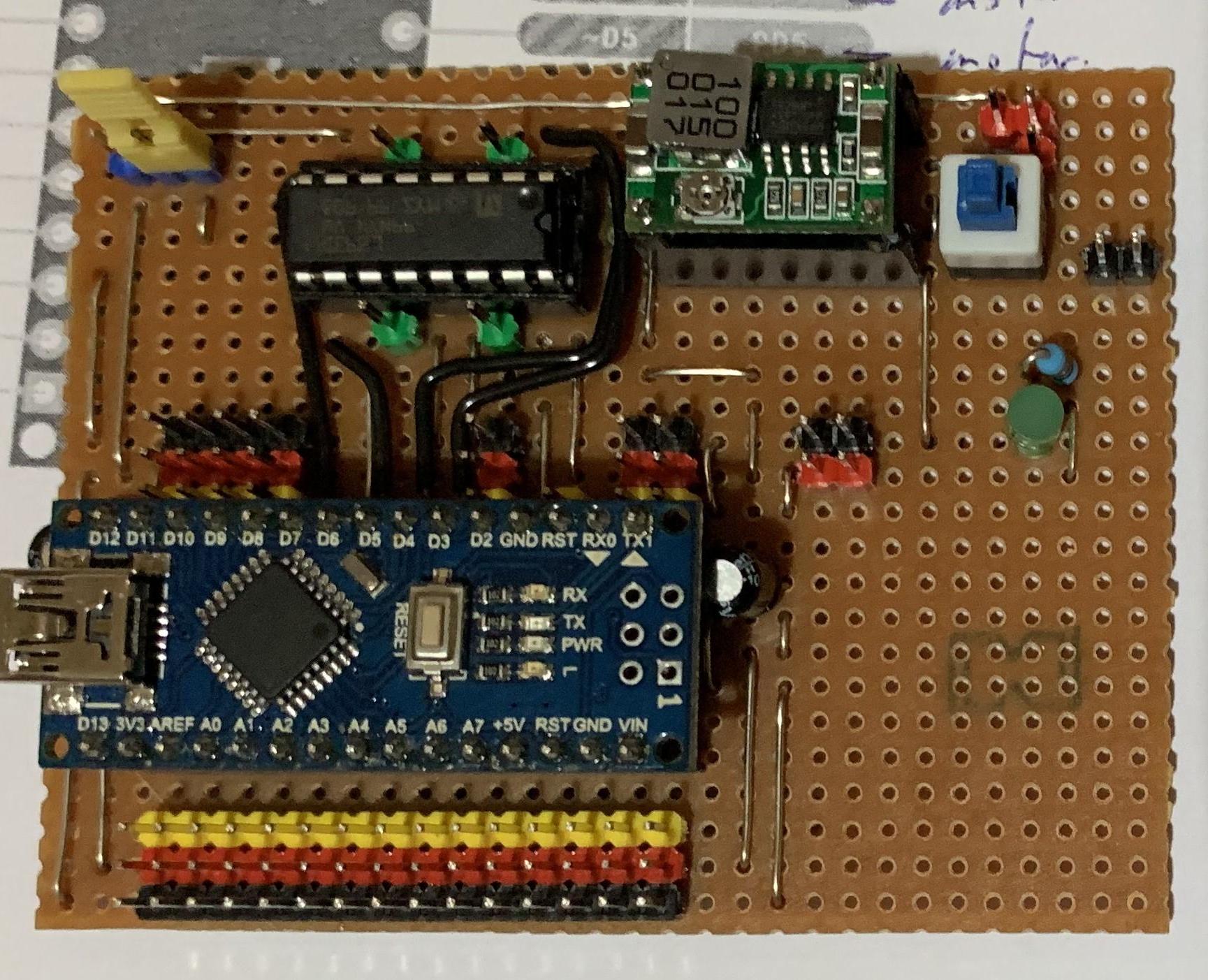 Arduino Nano Robot Controller Board for L0Cost Robots Built on Matrix or Strip Board