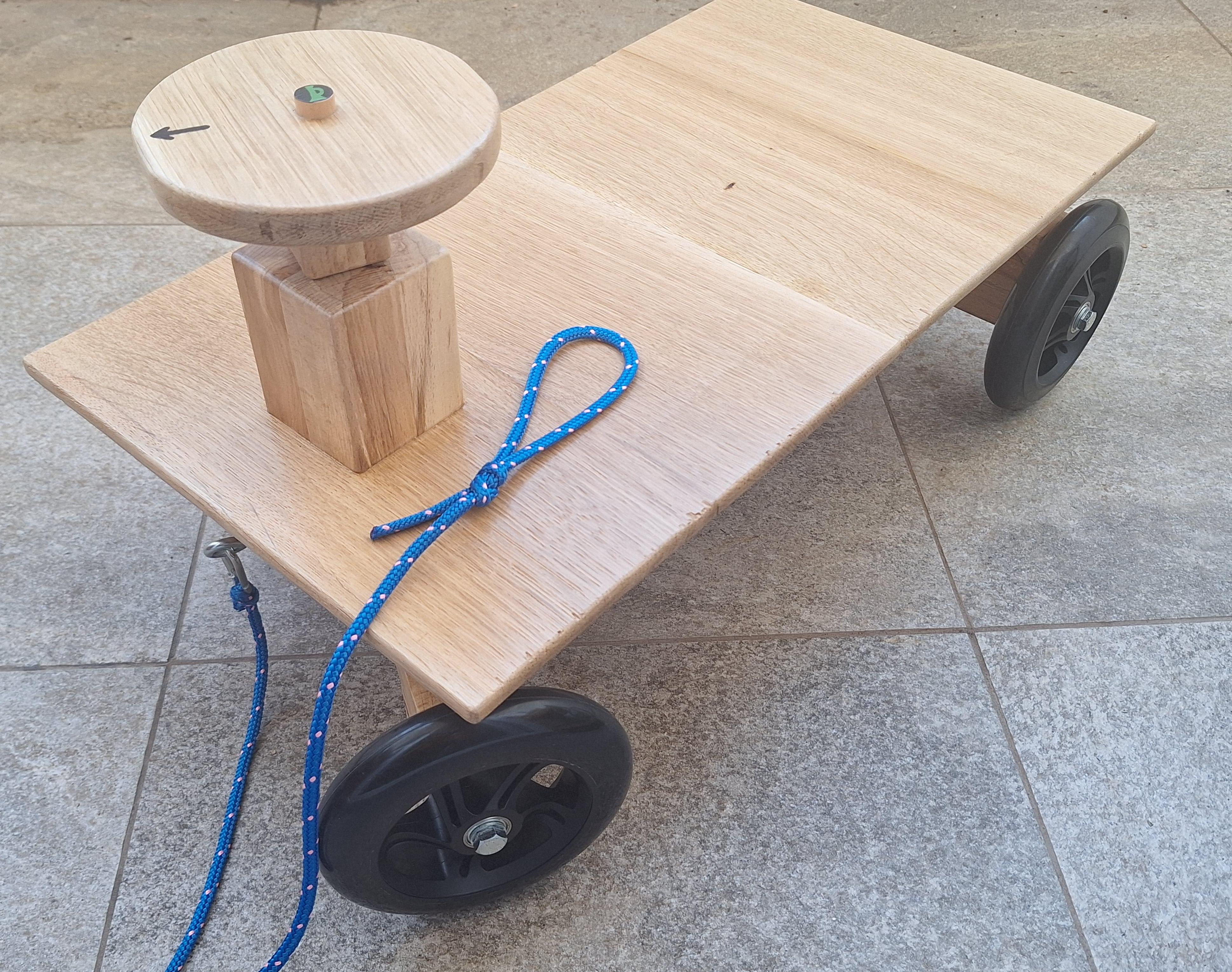 Oak/Beech Wooden Pulling Car for 2 Kids With Steering