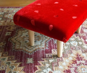 DIY Upholstered Footstool W/ an Embossed Velvet 'Strawberry' Design