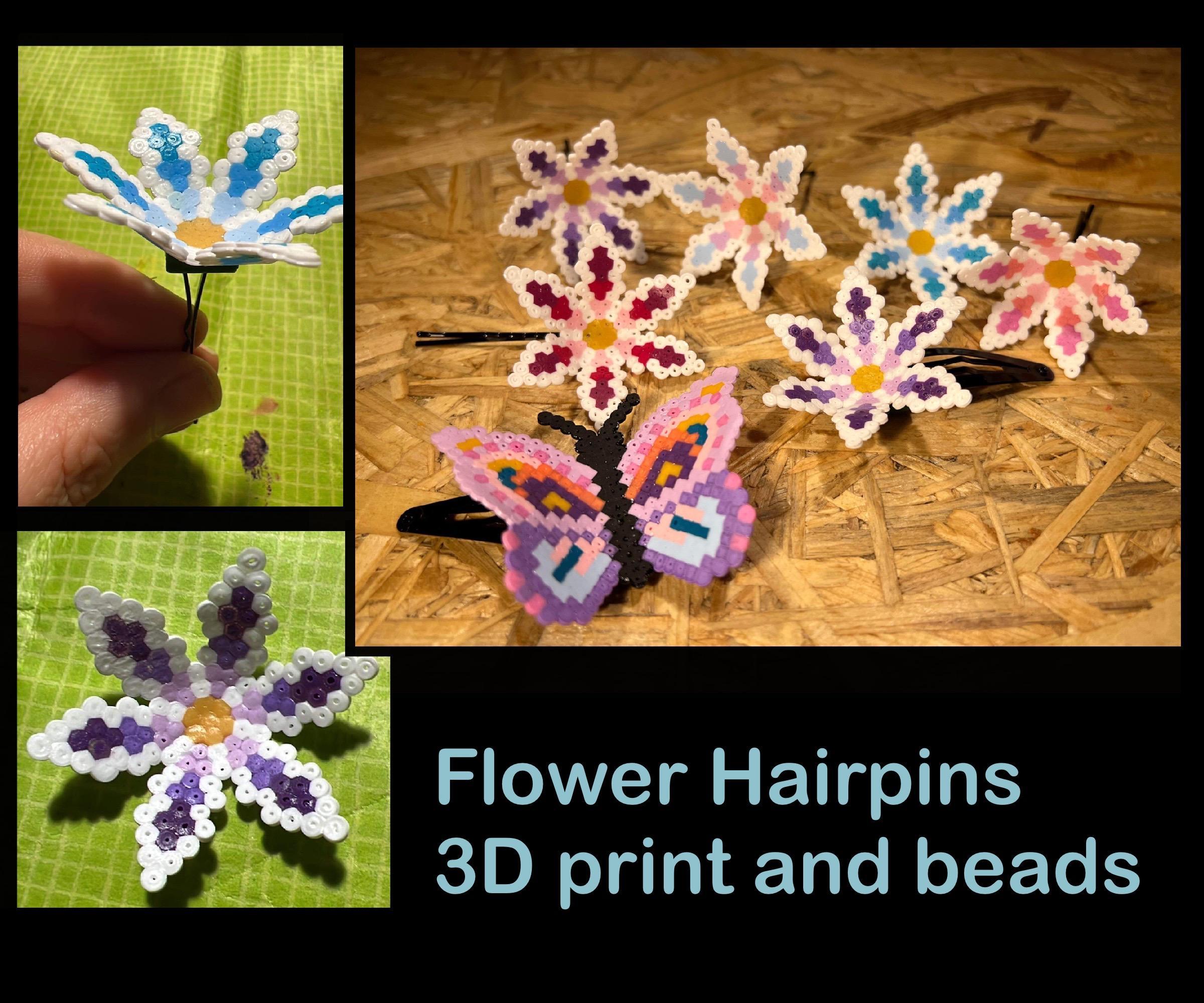 Flower and Butterfly Hairpins With 3D Printing and Mini Hama-beads