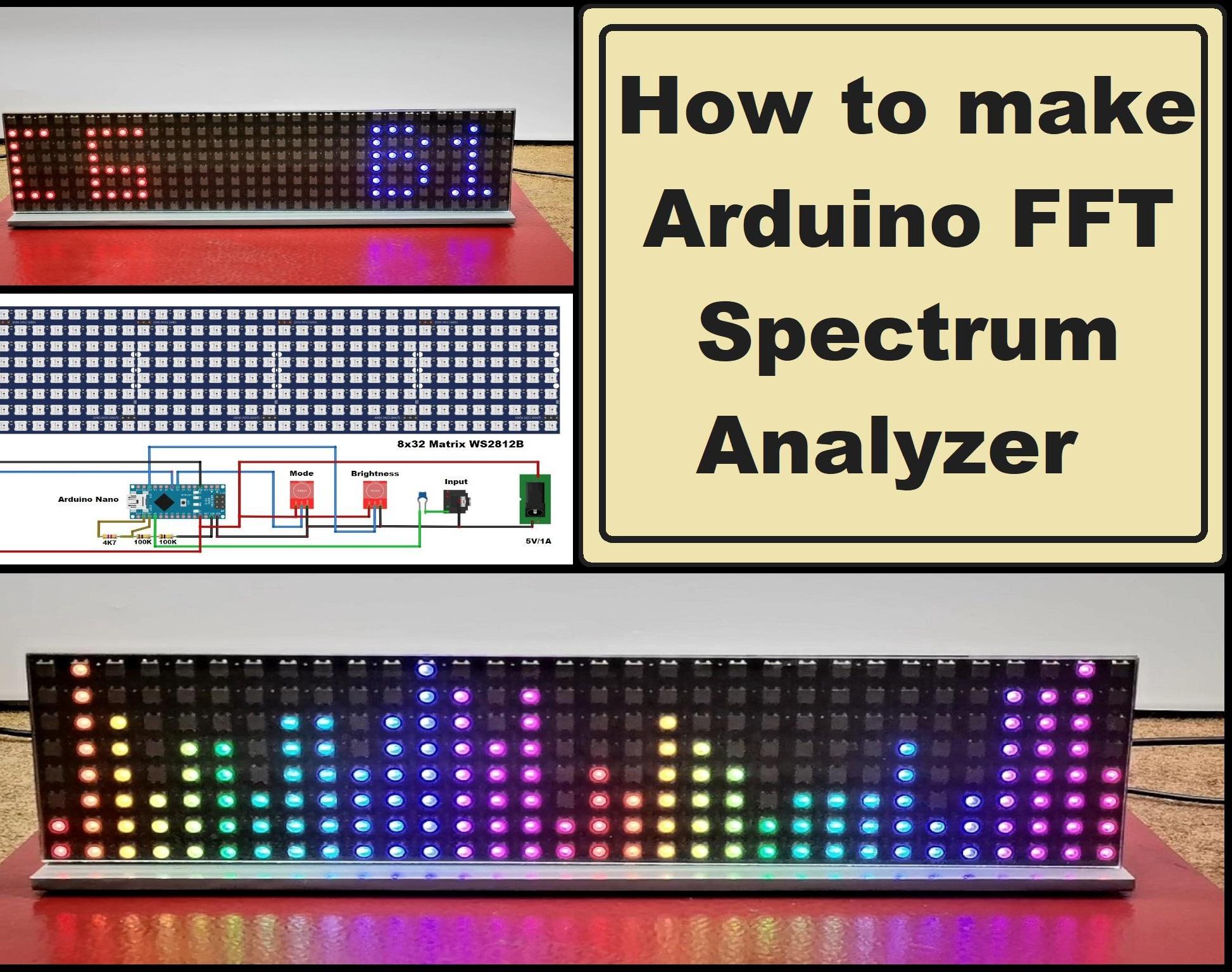 Arduino FFT Audio Spectrum Analyzer on 8x32 Color Matrix WS2812B
