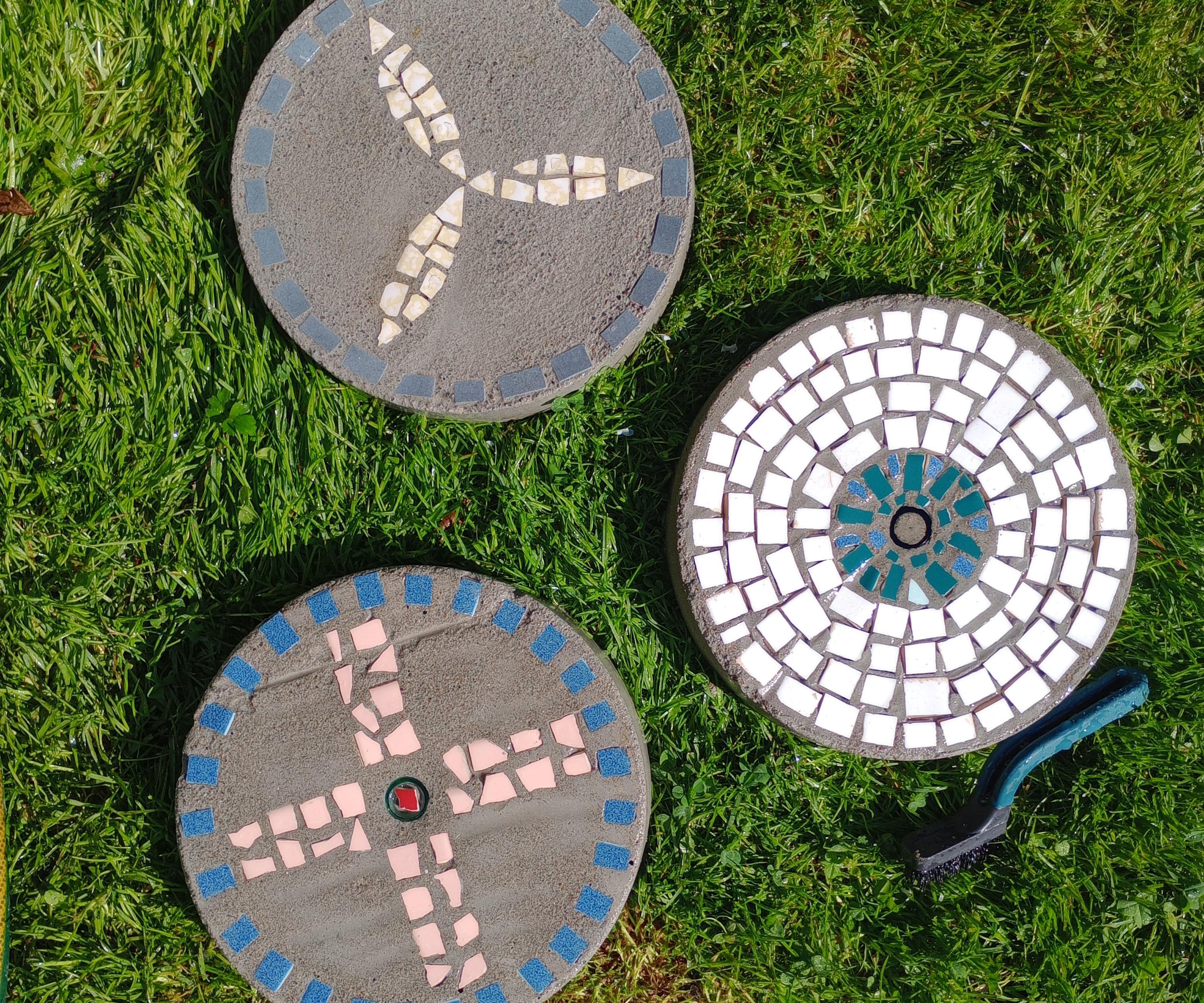 Concrete Stepping Stones With Tile Mosaic