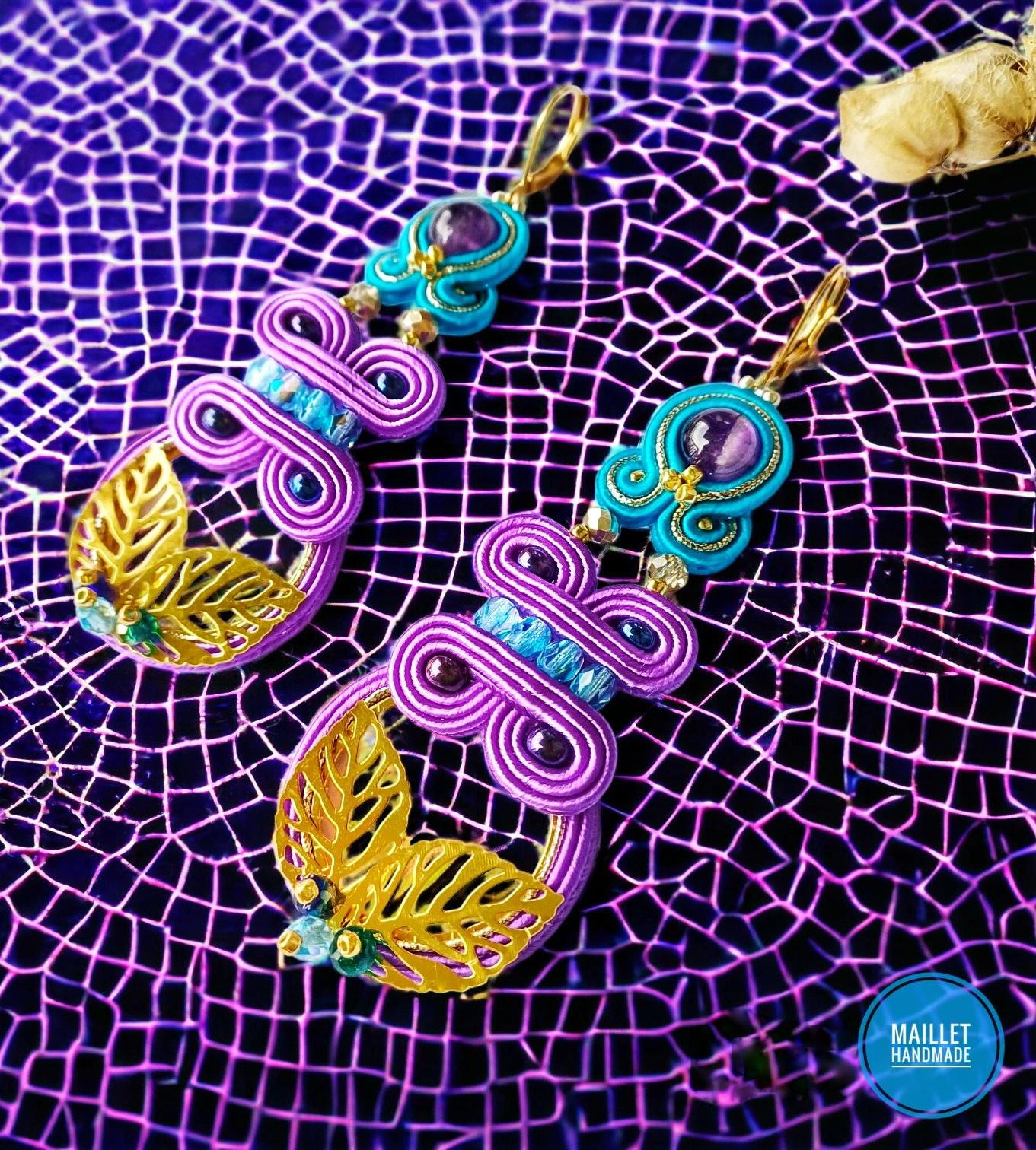 Embroidered Filigree Earrings "Purple Rain"
