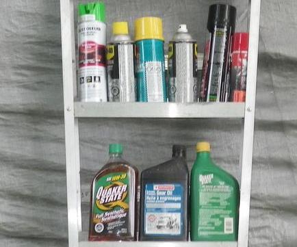 Spray Can and Oil Bottle Shelf, From an Old Step Ladder